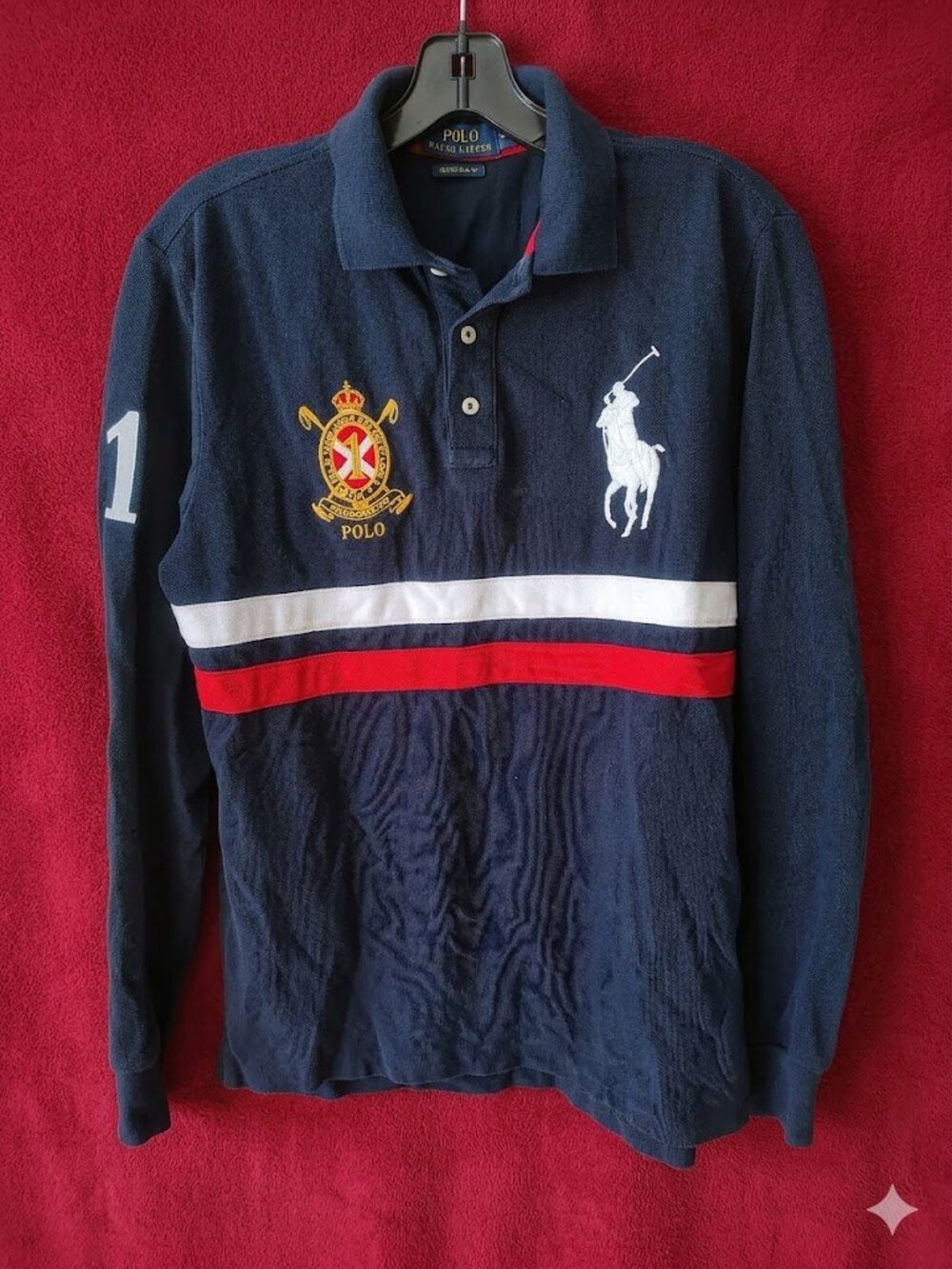 Mens Polo Ralph Lauren Size M Color Navy Crest Gold Logo Slim Fit Shirt
